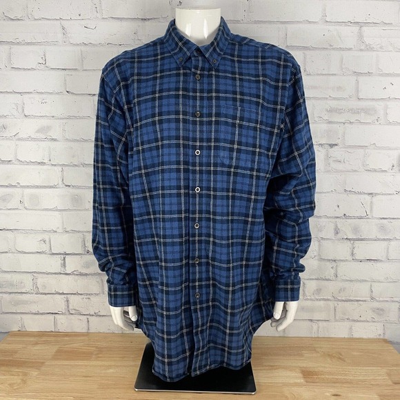 LL Bean Shirt Men's XL Flannel Blue Plaid Long‎ Sleeve Button Up (no tag) - Picture 1 of 13
